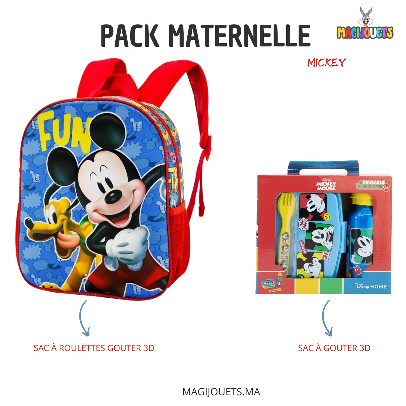 Pack Sac à dos Maternelle 3D Design – Mickey Fun