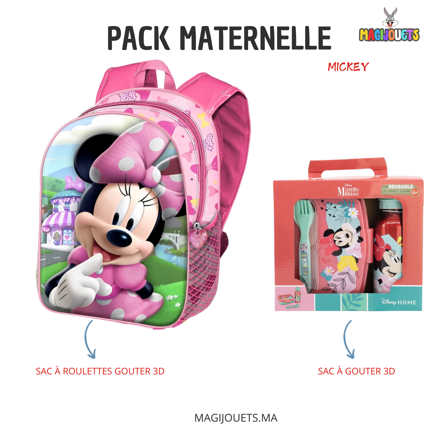 Pack Sac à dos Maternelle 3D Design – Minnie