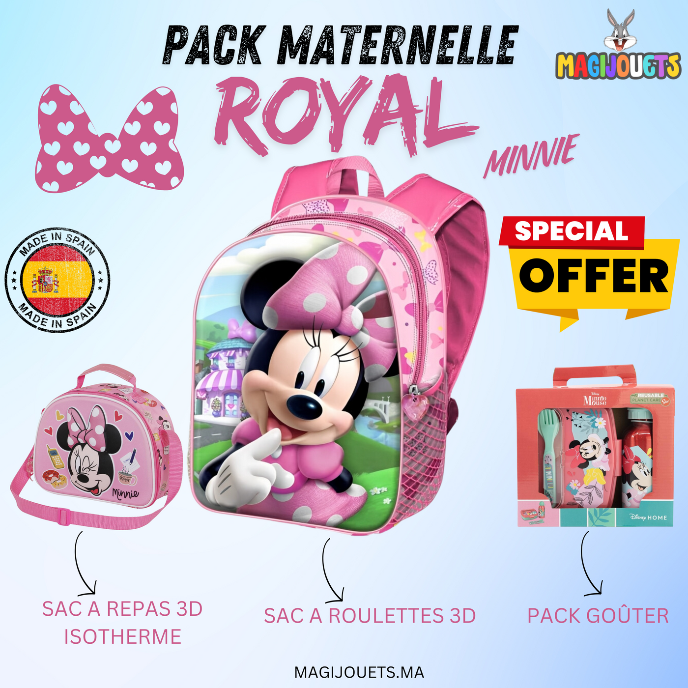 Pack Royal MINNIE MOUSE : Sac à Dos Maternelle