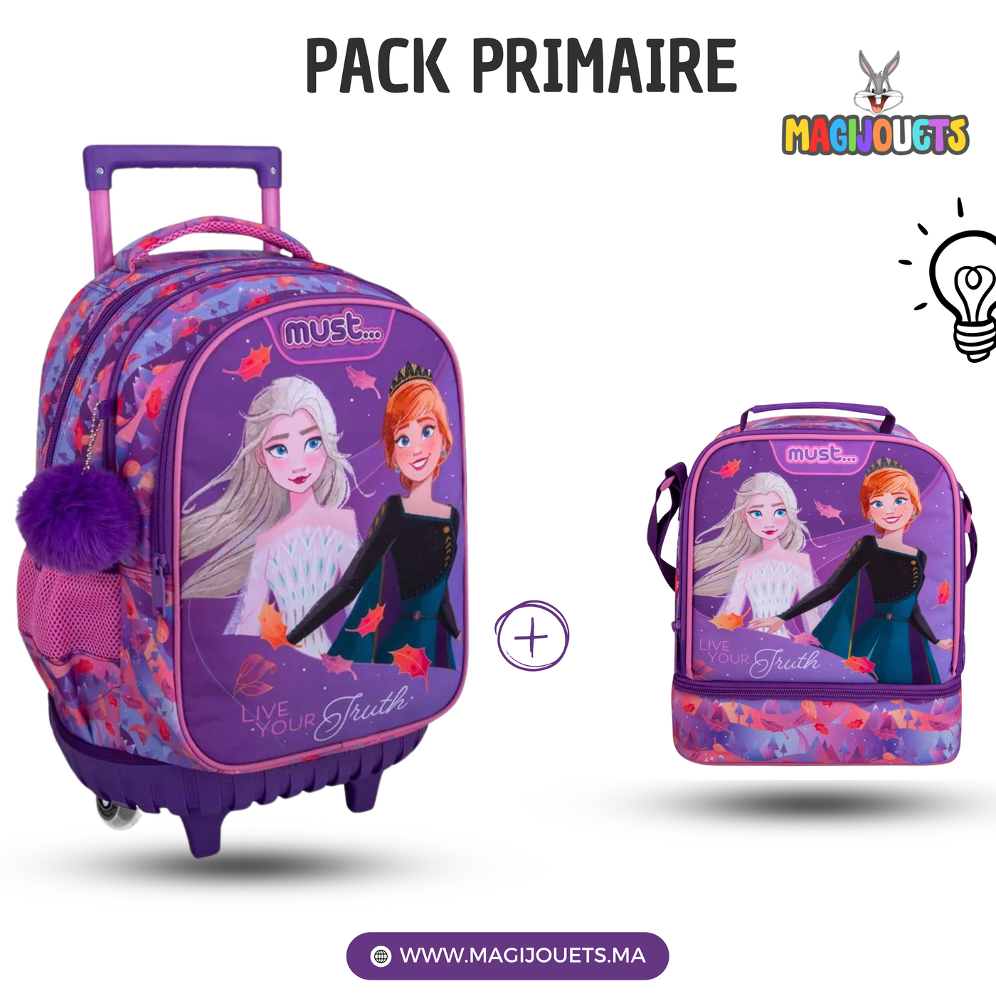 PACK Primaire à roulettes + Sac a repas  MUST Frozen 45 cm