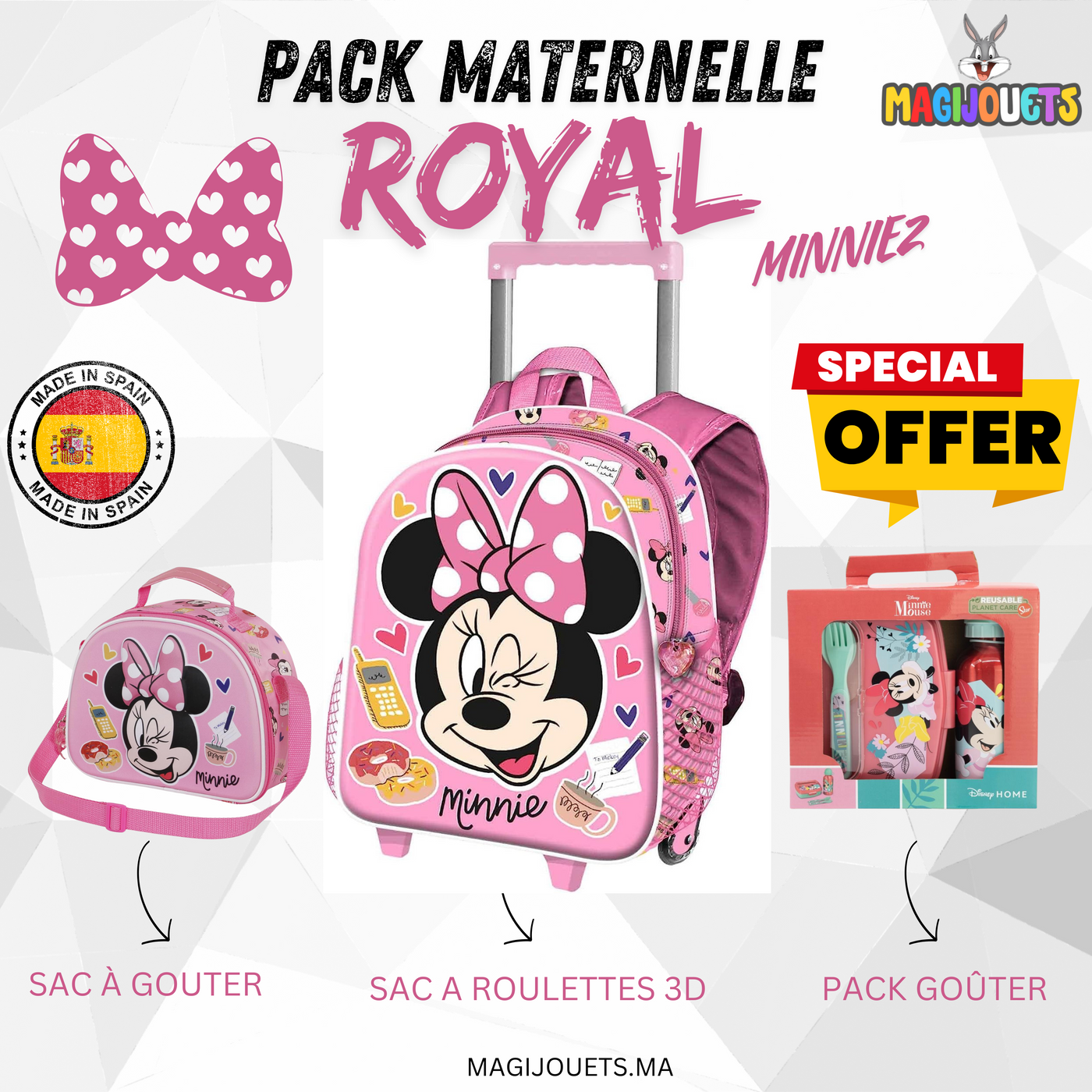 Pack Royal MINNIE MOUSE : SAC A ROULETTES 3D